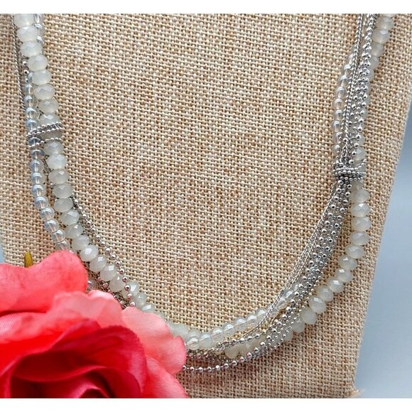 Agatha Silver Tone Chain & Crystal Glass Bead Multi Media Strand Necklace 32" - Picture 2 of 7
